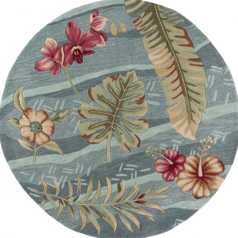 Seafoam Green Machine Woven Tropical Plants Indoor Area Rug